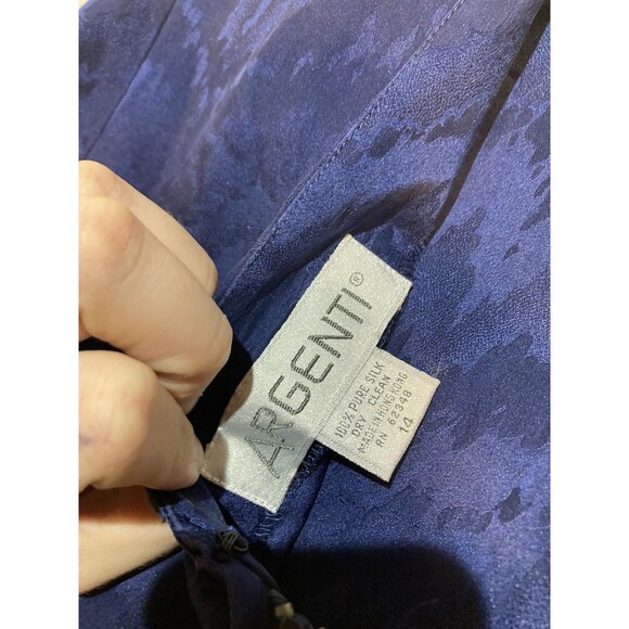 Vintage 80s Argenti 100% Silk Blue Patterned Midi Dress Elegant Drop Waist Sz 14 - Picture 8 of 9